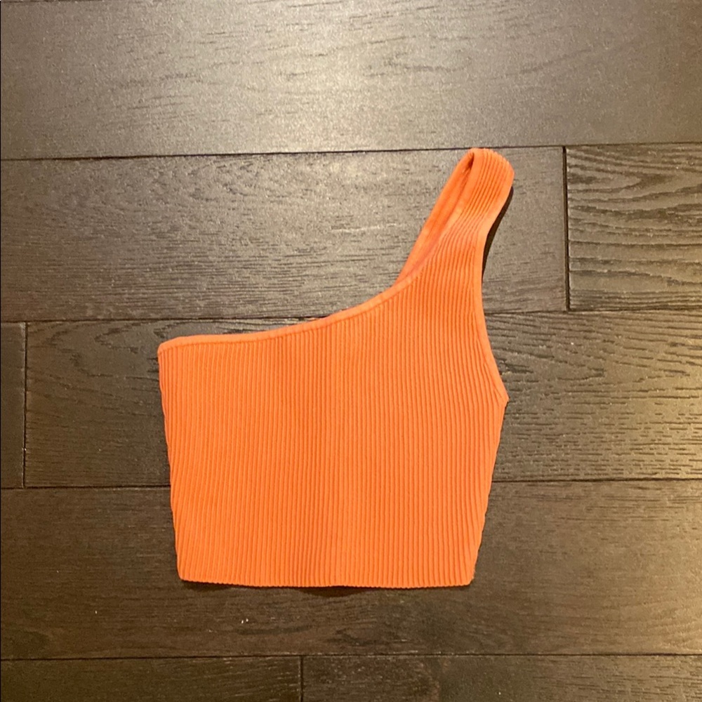 Coral One-Shoulder Ribbed Top